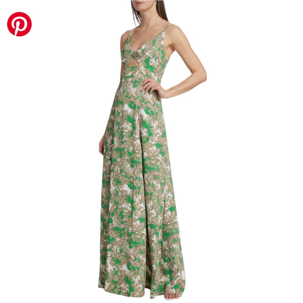L’agence Porter Twisted Front Cut-out Paisley Maxi Dress Green Lavender Size 2